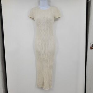 Willow & Wind Cream Pointelle Knit Cotton Maxi Dress Crochet Coastal Boho Layer